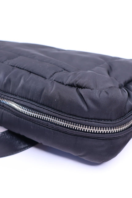 PRADA Tessuto Nylon Bomber Sound Bag Black Leather Adjustable Shoulder Strap
