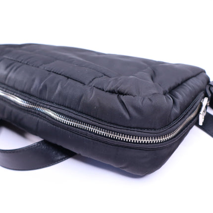 PRADA Tessuto Nylon Bomber Sound Bag Black Leather Adjustable Shoulder Strap