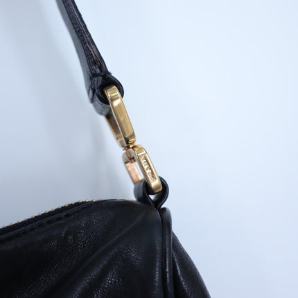 PRADA Semitracolla Leather Mini Shoulder Bag Black w Gold Purse Lockable Luxury