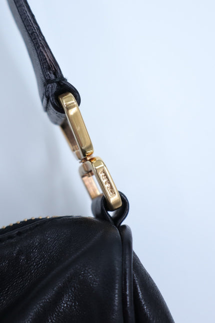 PRADA Semitracolla Leather Mini Shoulder Bag Black w Gold Purse Lockable Luxury
