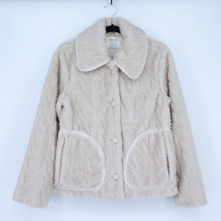 Avec Les Filles Faux Fur Cable Knit Jacket Beige Button Up Collared Women's XS