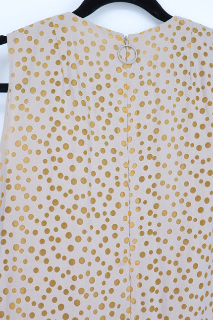 AKRIS PUNTO Sleeveless Polka Dot Flounce Dress Tan Gold Knee Length Women's 6