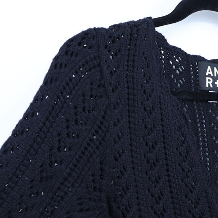 Alp n Rock Eileen Sweater Black V Neck Pointelle Knit Pullover Women's S
