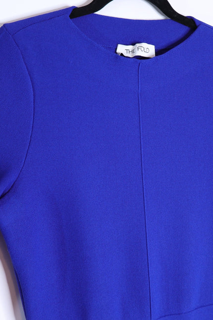 THE FOLD Kinnerton Knitted Dress Cobalt Blue Long Sleeve Knee Length Women's M
