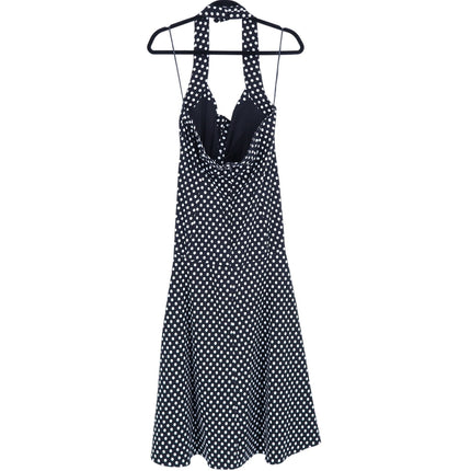 MAEVE Halter Ruched Midi Dress Black Polka Dot NWT Sleeveless Women's 10