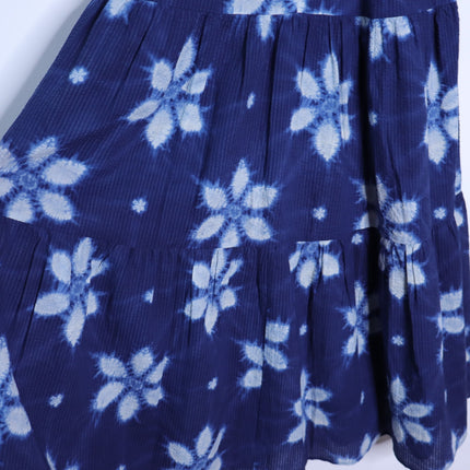 SEA Isla Midi Dress Navy Print Smocked Cotton Peasant Flutter Sleeve Women's 4
