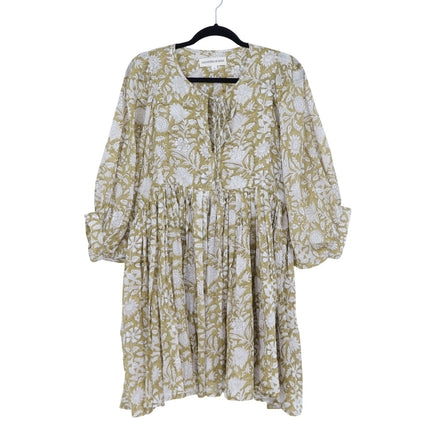 Daughters of India Kyra Mini Dress Olive Green Cotton Floral Print Women's M