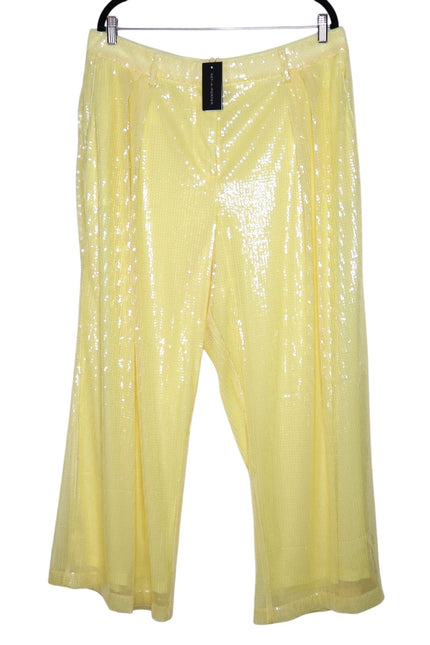 STAUD NEW Luisa Trouser Pleated Sequin Wide-leg Yellow High Rise Women's 16