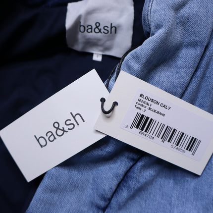 BA&SH Blouson Caly Denim Puffer Jacket NWT Lady Blue Jean Lagenlook Women's 2/M