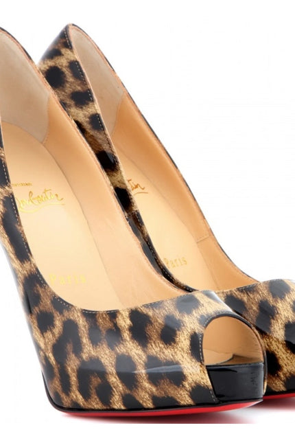 CHRISTIAN LOUBOUTIN Very Privé Leopard Platform Pumps Peep Toe Women IT 36/US 6