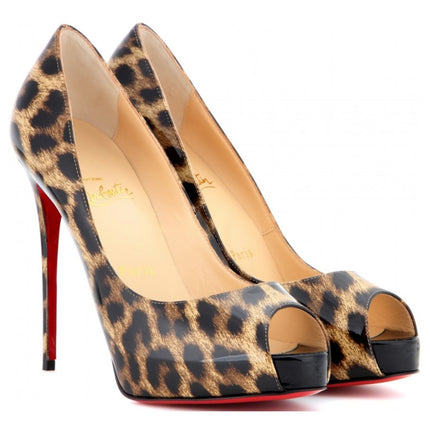 CHRISTIAN LOUBOUTIN Very Privé Leopard Platform Pumps Peep Toe Women IT 36/US 6