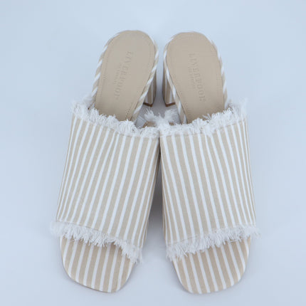 Liverpool Brea Block Heel Pinstriped Mule NIB Tan and White Sandals Women's 10M