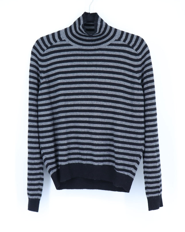 Vince Breton Cashmere Sweater Turtleneck Black and Gray Striped Women's S