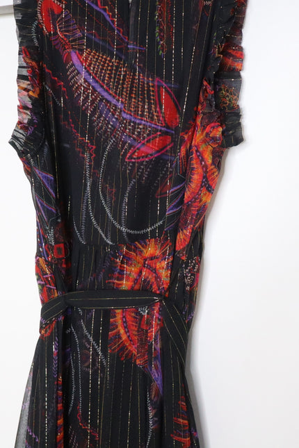 MARIE OLIVER Alice Maxi Dress High Neck Sleeveless Silk Lurex Black Women's S