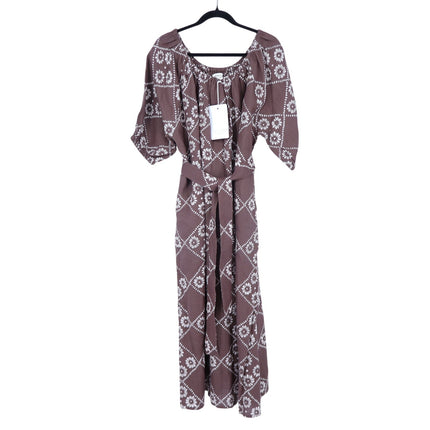 DAUGHTERS OF INDIA Dahlia Maxi Dress Maple Printed NWT Belted Linen Women's S