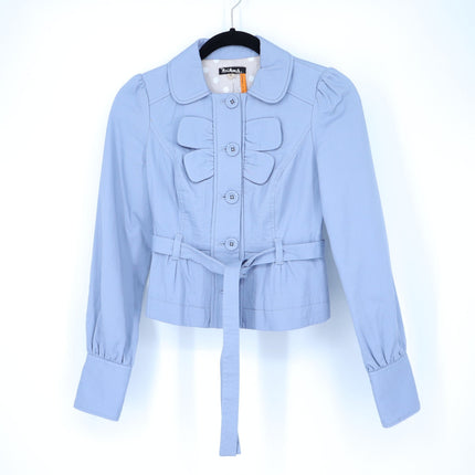 Taikonhu Belted Cotton Jacket Dusty Blue Y2K Waist Length Long Sleeve Women's 2