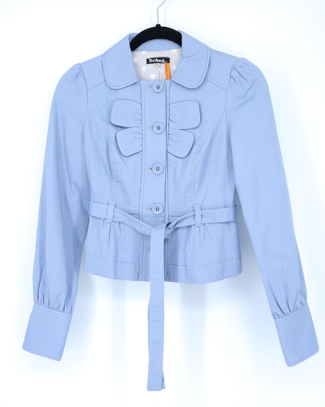 Taikonhu Belted Cotton Jacket Dusty Blue Y2K Waist Length Long Sleeve Women's 2