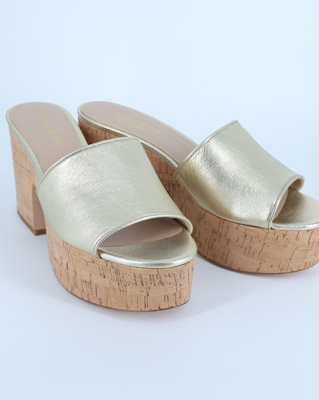 Kate Spade Ibiza Sandals Metallic Gold NIB Cork Heeled Platform Women's 9.5B