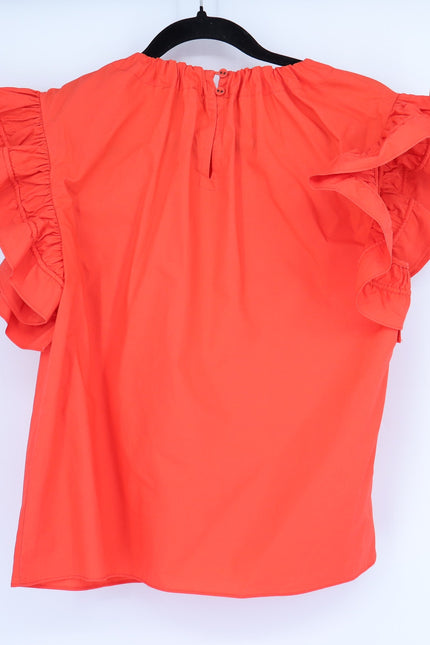 ULLA JOHNSON Elora Popover Blouse Coral Poplin Ruffle Sleeve Women's 2