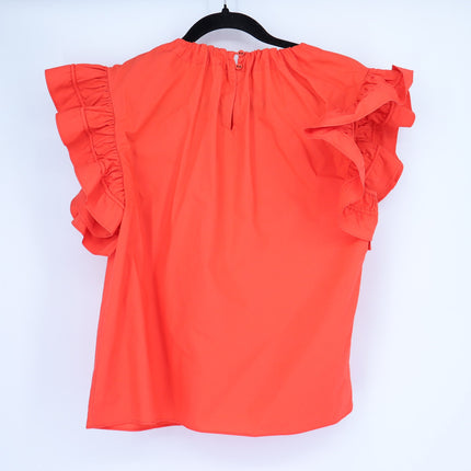 ULLA JOHNSON Elora Popover Blouse Coral Poplin Ruffle Sleeve Women's 2