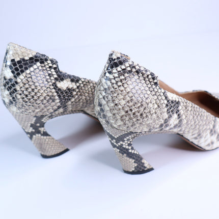 THE FOLD Milano Snake Embossed Leather Heels Beige Pointed Toe Women's 36/US 5