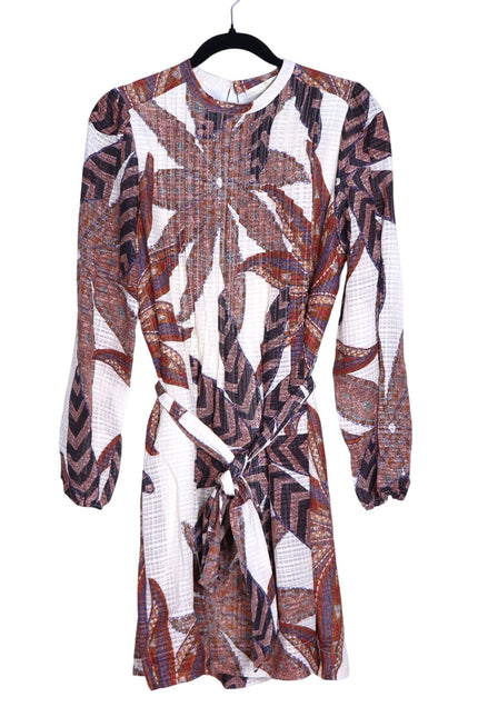 MARIE OLIVER Catie Mini Dress Anise Print Pleated Long Sleeve Women's S