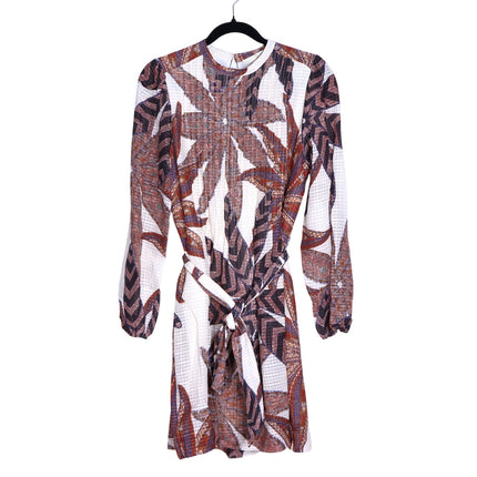 MARIE OLIVER Catie Mini Dress Anise Print Pleated Long Sleeve Women's S