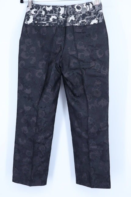 VERA WANG Brocade Silk Dress Pants Floral Black and Silver Women's 0