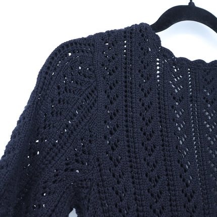 Alp n Rock Eileen Sweater Black V Neck Pointelle Knit Pullover Women's S