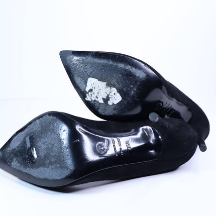 ALEXANDER MCQUEEN Gold Capped Suede Pumps Black Pointed Toe Women's 35.5/US 5.5