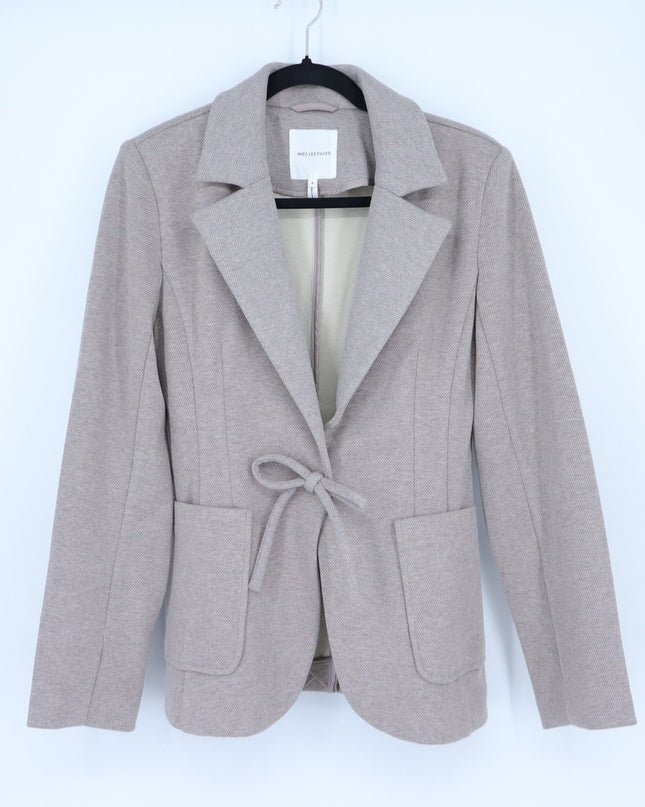 Avec Les Filles Fitted Bow Blazer Tan One Button Knit Jacket Women's S