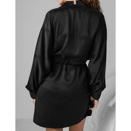 LUNYA Oversized Silk Mini Robe Immersed Black Belted Loungewear Women's L/XL