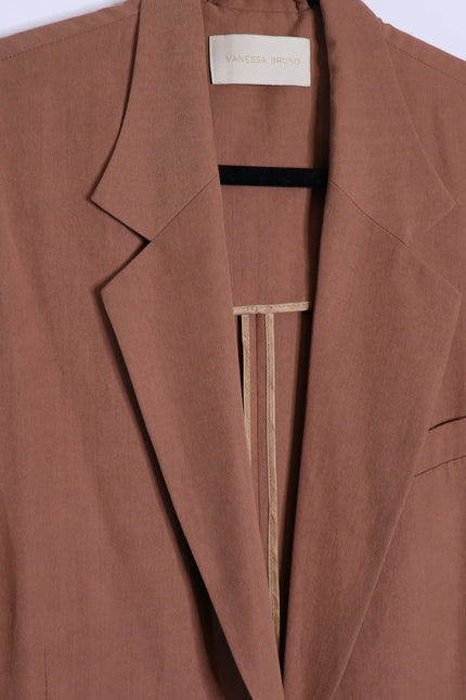 VANESSA BRUNO Christen Belted Longline Sleeveless Jacket Camel Women's 40/US 8