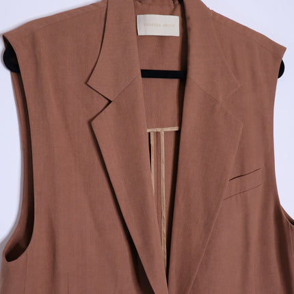 VANESSA BRUNO Christen Longline Sleeveless Jacket Camel Belted Women's 40/US 8