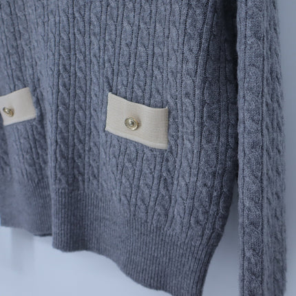 Sandro Nea Cable Knit Sweater Gray and Tan Collared Long Sleeve Women's 1/US S