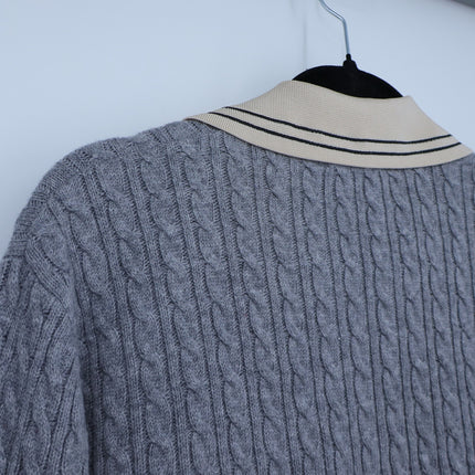 Sandro Nea Cable Knit Sweater Gray and Tan Collared Long Sleeve Women's 1/US S
