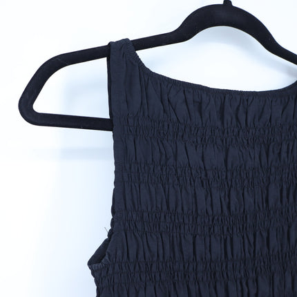 Peachy Den Deba Top Onyx Black Smocked Peplum Hem Sleeveless Tank Women's S