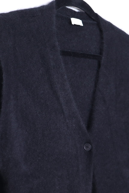 C.T.PLAGE Long Knit Racoon Wool Cardigan Black Knee Length Women's 40/US 8