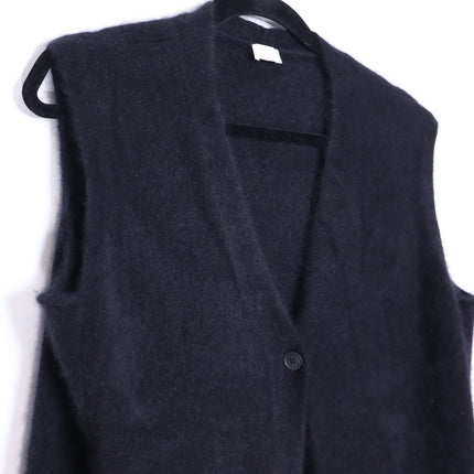C.T.PLAGE Long Knit Racoon Wool Cardigan Black Knee Length Women's 40/US 8