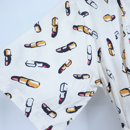 RECLINER Silk Lipstick Print Robe Midi Ivory Loungewear Luxury Satin Women's S