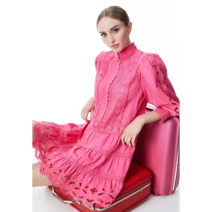 Alice + Olivia Clark Mini Dress French Rose Pink Embroidered Tiered Women's 12