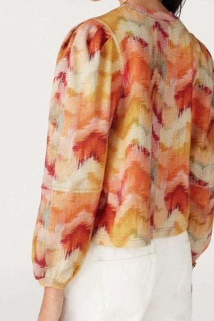 BA&SH Primrose Sweatshirt Ocre Chevron Print Balloon Sleeve Women's S/US 4