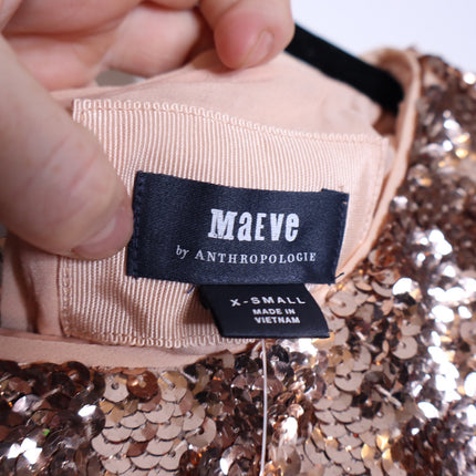 MAEVE Bernadette Sequined Midi Dress NWT Pink Rose Tiered Lined Women's XS