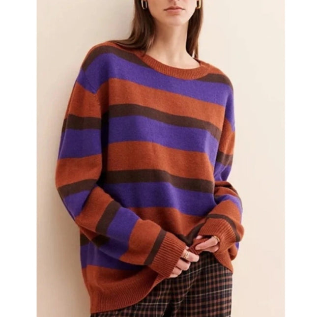 Daydreamer Sahara Stripe Pullover Sweater Purple Brown Long Sleeve Women's M
