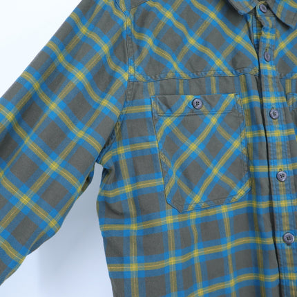 STIO Plaid Flannel Button Up Shirt Brown and Yellow Cotton Long Sleeve Men's L