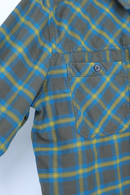 STIO Plaid Flannel Button Up Shirt Brown and Yellow Cotton Long Sleeve Men's L