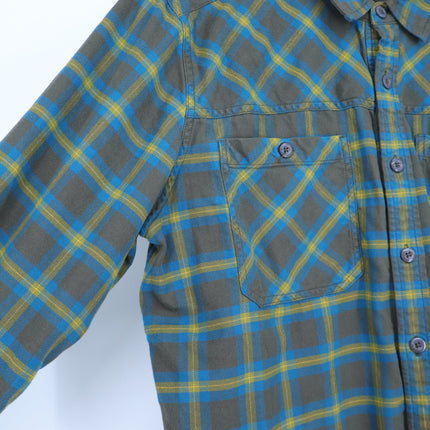 STIO Plaid Flannel Button Up Shirt Brown and Yellow Cotton Long Sleeve Men's L