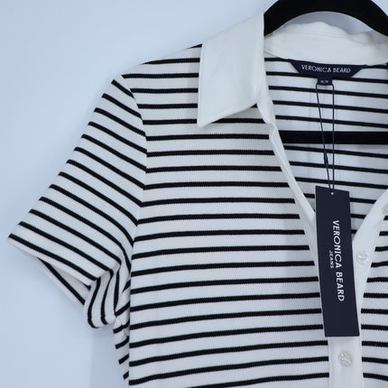 VERONICA BEARD Lanier Striped Polo Mini Dress Black and White NWT Women's M