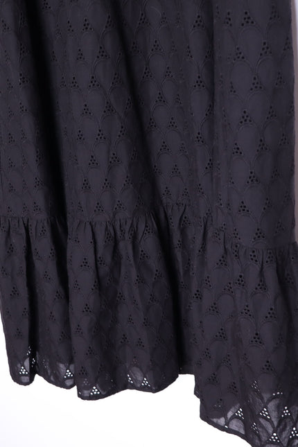 DIANE VON FURSTENBERG Polina Cotton Dress Black Eyelet Puff Sleeve Women's 6
