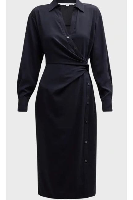 VERONICA BEARD Wright Crepe Midi Shirt Dress Navy Button Down Women's 12